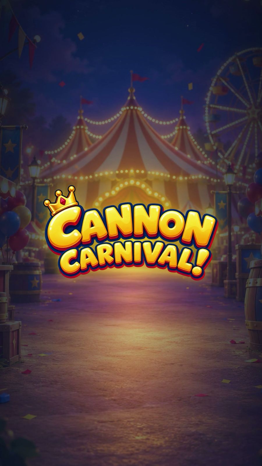 Cannon Carnival splash art — a golden cannon firing at stacked cans